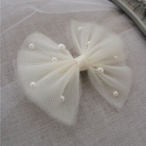 Butterfly Tulle Bow with Scattered Pearls - Holiday Hair & Flower Girls Bows